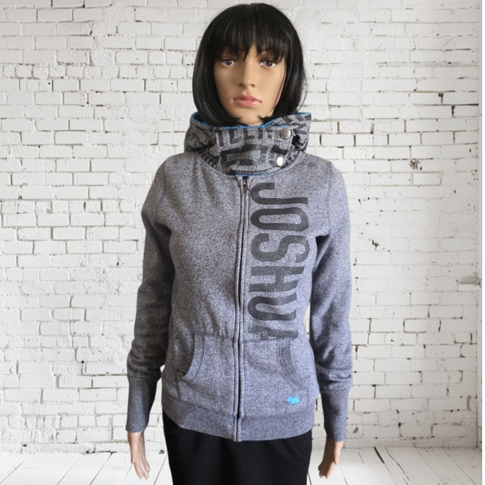 3/25$Joshua Perets heather gray Semi-fit hooded jacket,blue fleece lining,Girl,S